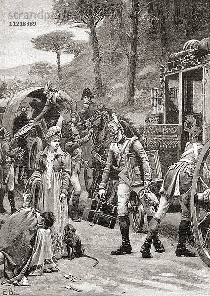 Die Flucht von José Bonaparte aus der Schlacht von Vitoria  Spanien  am 21. Juni 1813 während des Halbinselkriegs. Aus der Jahrhundertausgabe von Cassell's History of England  veröffentlicht um 1900