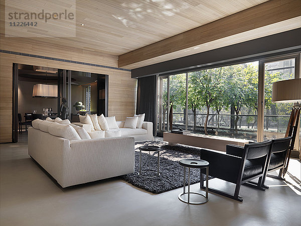Wohnzimmer mit schwarzen und weißen modernen Möbeln