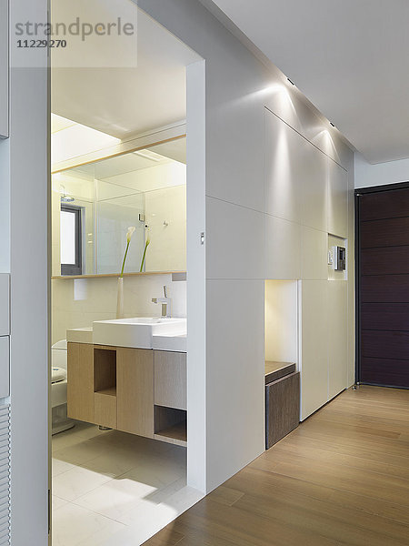 Flur und Tür zum modernen Badezimmer