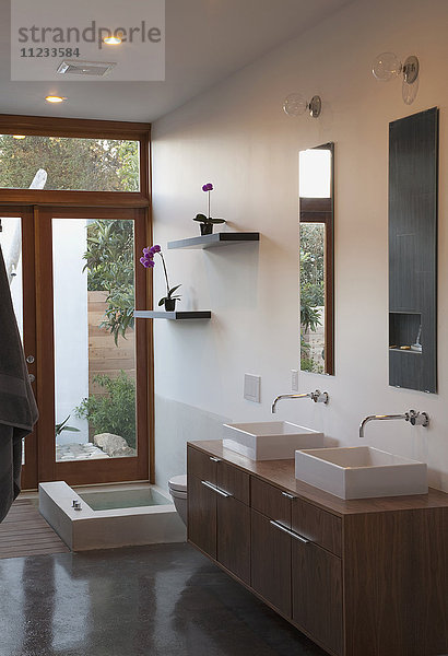 Doppelwaschbecken im modernen Badezimmer