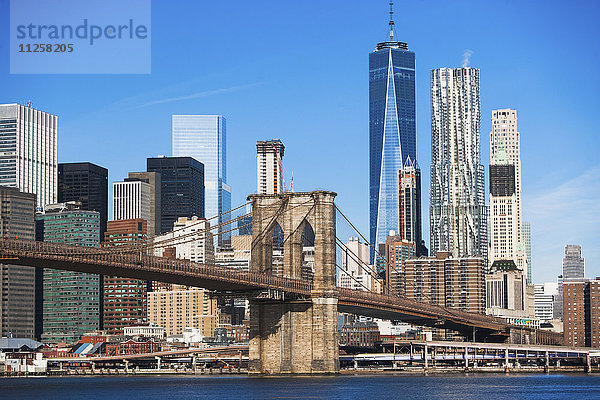 USA  New York State  New York City  Manhattan  Stadtpanorama mit Brooklyn Bridge