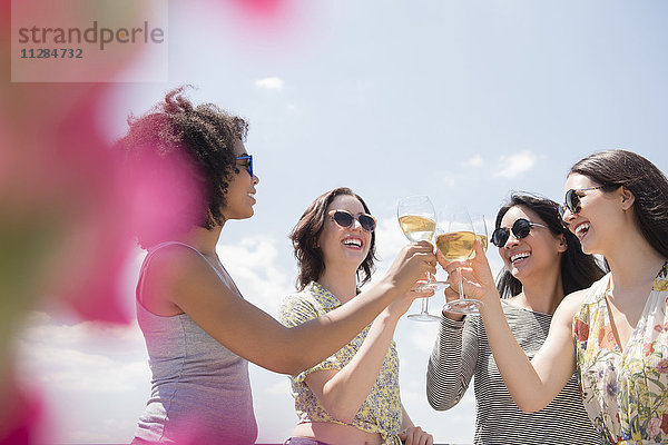 Frauen trinken Wein im Freien