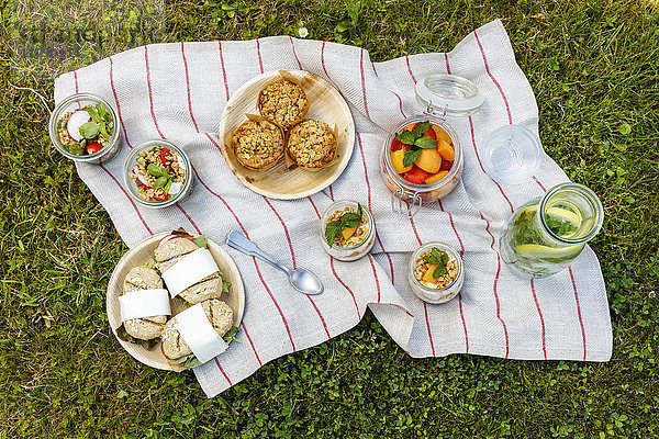 Picknick mit vegetarischen Snacks auf der Wiese
