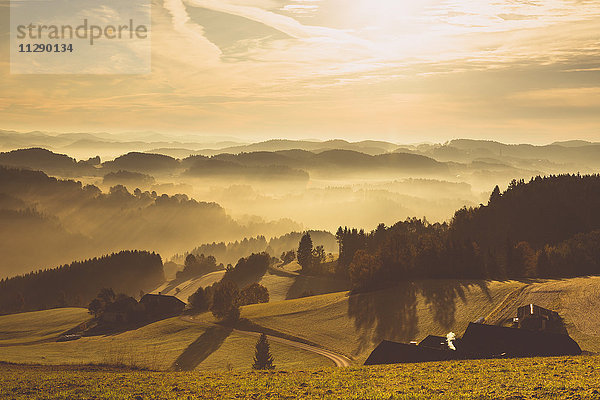 Österreich  Muhlviertel  Herbstlandschaft bei Sonnenaufgang