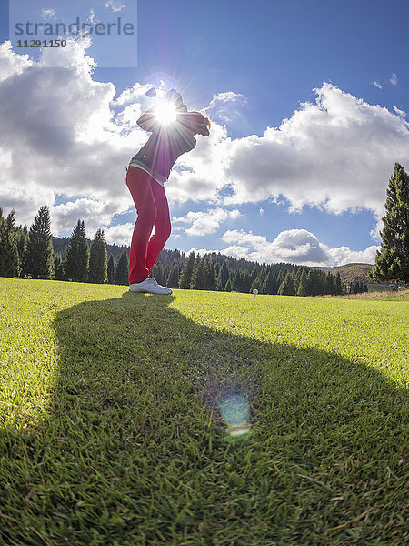 Golfer auf dem Golfplatz bei Gegenlicht