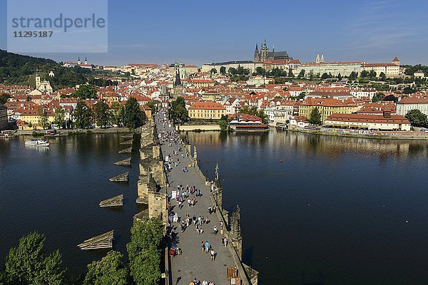 Karlsbrücke über die Vltava mit Prager Burg und Veitsdom auf dem Hradcny  Castle District  Castle District  Prag  Tschechien  Europa