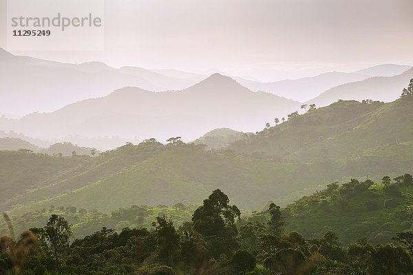 Landschaft mit Wolken und Himmel im Abenddunst  Fundong  Region Nordwest  Kamerun  Afrika