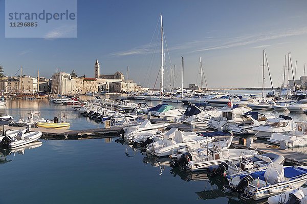 Ausblick über den Hafen zur Altstadt mit Kathedrale San Nicola Pellegrino  Trani  Le Murge  Provinz Barletta-Andria-Trani  Apulien  Italien  Europa