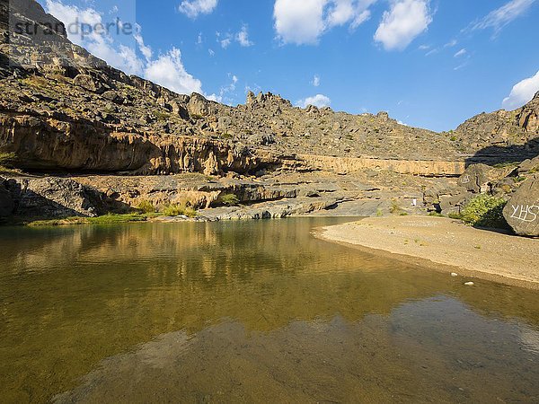 Klares Wasser im Wadi Damm  Hajar al Gharbi Berge  Al Dhahirah Region  Arabien  Mittlerer Osten  Sultanat Oman