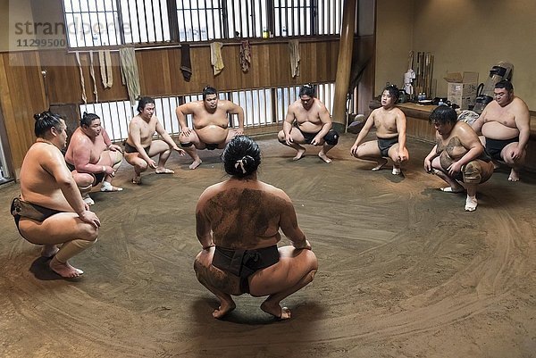 Sumo Ringer Training  Wrestler  Asageiko  im Azumazeki Beya  Stable  Sportlerstall  Tokio  Japan  Asien