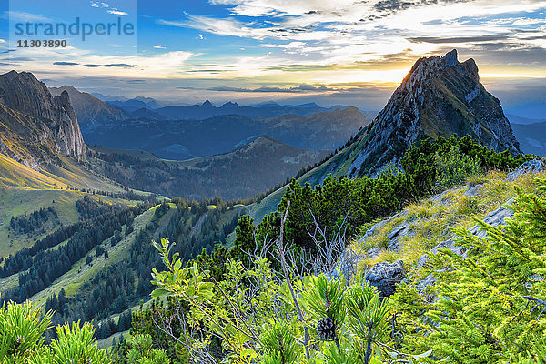 Natur  Landschaft  Stein  Fels  Schweiz  Baum  Bäume  Sommer  Wolke  Berg  Brüggler  Kanton Glarus  Alpen