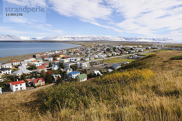 Die kleine Stadt Saudarkrokur im Fjord Skagafjördur im Norden Islands.