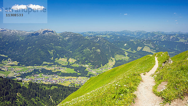 Panoramablick  Wanderweg vom Fellhorn  in 2038 m  zum Söllereck  in 1706 m  Allgäuer Alpen  Bayern  Deutschland  Europa
