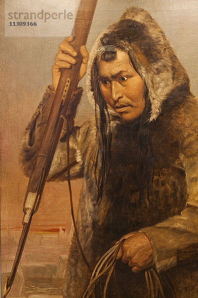 England  East Yorkshire  Kingston upon Hull  The Maritime Museum  Gemälde eines Eskimos  der eine Harpune wirft  von Hugh Collins aus dem Jahr 1877