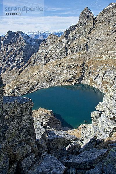 Schweiz  Europa  Tessin  Val Vegorness  Pass  Bassa del Barone  Bergsee  See  Lago Barone  Pizzo di Scinghign