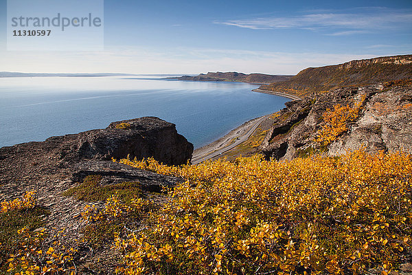 Europa  Fjord  Herbst  Herbstfarben  Küste  Landschaft  Landschaft  Lappland  Meer  Norwegen  Skandinavien  Varangerfjord  Wasser