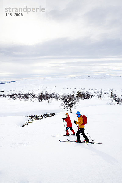 Menschen beim Skifahren an einem bewölkten Tag