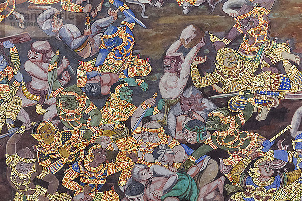 Thailand  Bangkok  Großer Palast  Wat Phra Kaeo  Die Galerien  Wandgemälde  die Szenen aus dem Ramakien darstellen