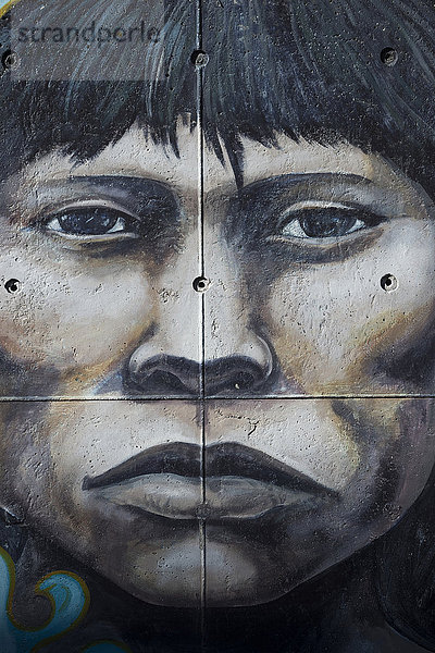 Südamerika  Argentinien  Feuerland  Ushuaia  Wandmalerei mit einheimischem Gesicht