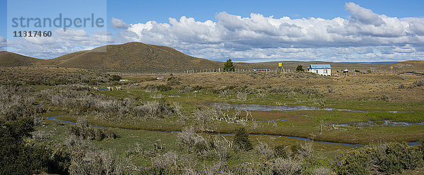 Südamerika  Chile  Magallanes und Antarktis  Tierra del Fuego  Porvenir  Landschaft und Hütte