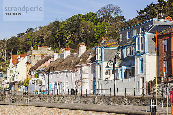 England  Dorset  Lyme Regis  Unterkünfte und Geschäfte am Strand