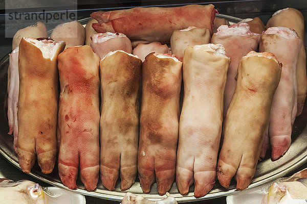 England  Oxfordshire  Oxford  Der überdachte Markt  Schaufensterauslage einer Metzgerei mit Schweinsfüßchen