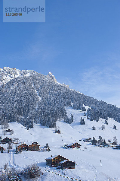 L'Étivaz im Winter in den Waadtländer Alpen