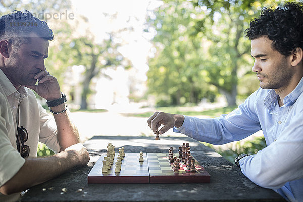 Zwei Männer beim Schachspiel im Park