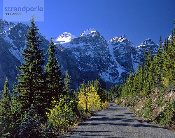 Straße zum Moraine Lake im Herbst im Banff National Park  Alberta  Kanada