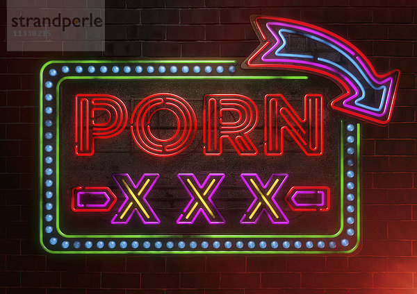 Beleuchtetes Neonreklameschild für Pornografie