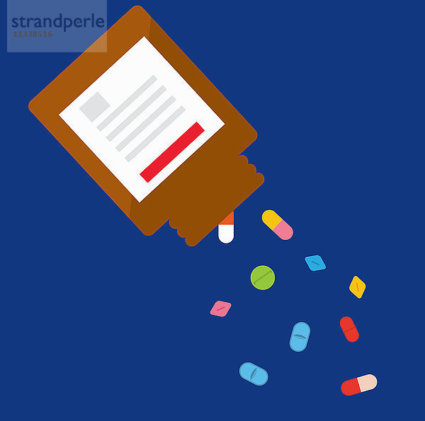 Viele verschiedene Tabletten fallen aus Arzneifläschchen