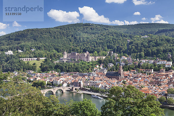 Altstadt mit Karl-Theodor-Brücke (Alte Brücke)  Heilig-Geist-Kirche und Schloss  Neckar  Heidelberg  Baden-Württemberg  Deutschland  Europa