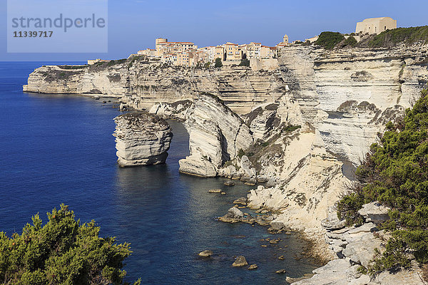 Alte Zitadelle und Klippen  interessante Felsformationen  Bonifacio  Korsika  Frankreich  Mittelmeer  Europa