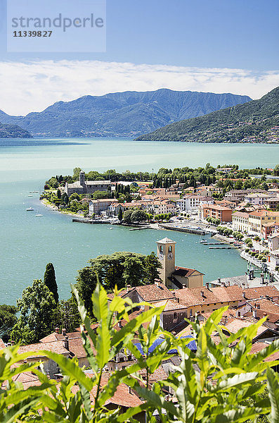 Blick auf das typische Dorf Gravedona  umgeben vom Comer See und Gärten  Provinz Como  Italienische Seen  Lombardei  Italien  Europa