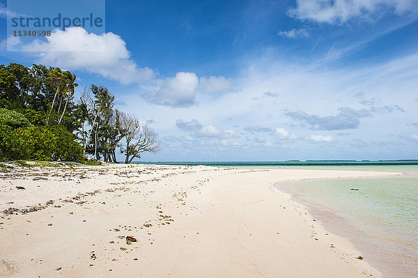 Weißer Sand und türkisfarbenes Wasser am Strand von Laura (Lowrah)  Majuro-Atoll  Majuro  Marshallinseln  Südpazifik