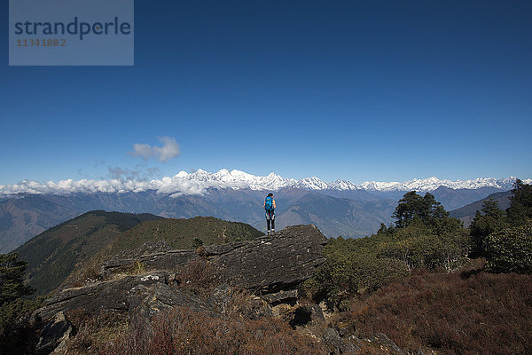 Blick auf die Himalayakette auf dem Weg zwischen Sian Gompa und Gosainkund in der Langtang-Region  Himalaya  Nepal  Asien