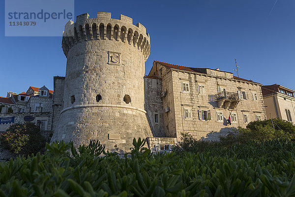 Festungsturm in der Stadt Korcula  Korcula  Dalmatien  Kroatien  Europa