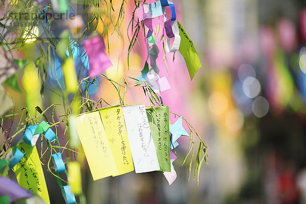 Traditionelle japanische Dekorationen zum Tanabata-Fest
