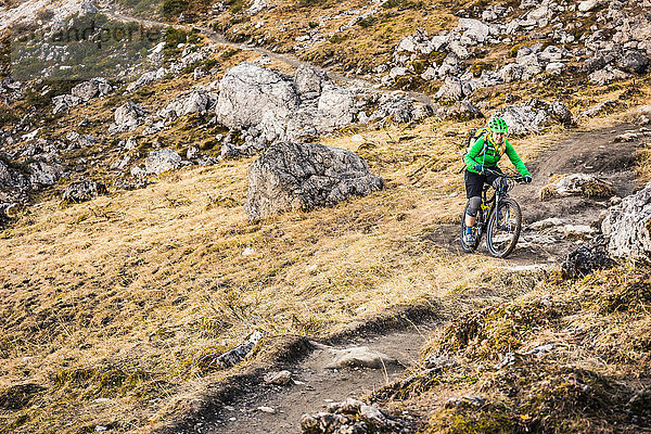 Radfahrer auf Mountainbike-Gebiet  Kleinwalsertal  Wege unterhalb der Walser Hammerspitze  Österreich