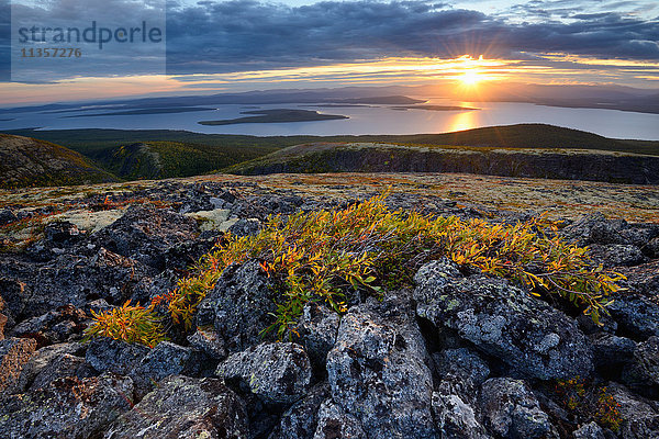 Sonnenuntergang über dem Imandra-See  Khibiny-Gebirge  Kola-Halbinsel  Russland