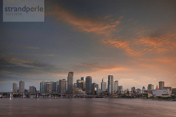 Die Skyline von Miami bei Sonnenuntergang  Florida  USA