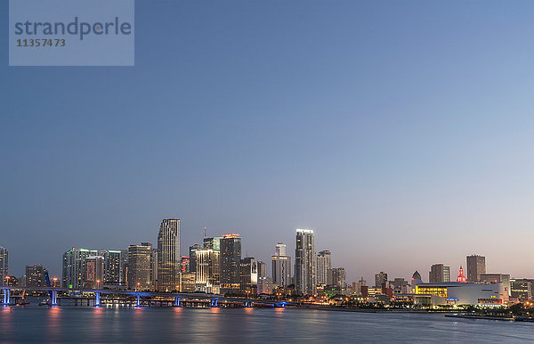 Die Skyline von Miami in der Abenddämmerung  Florida  USA