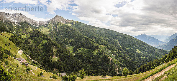 Gebäude im baumbestandenen Tal  Meran  Südtirol  Italien