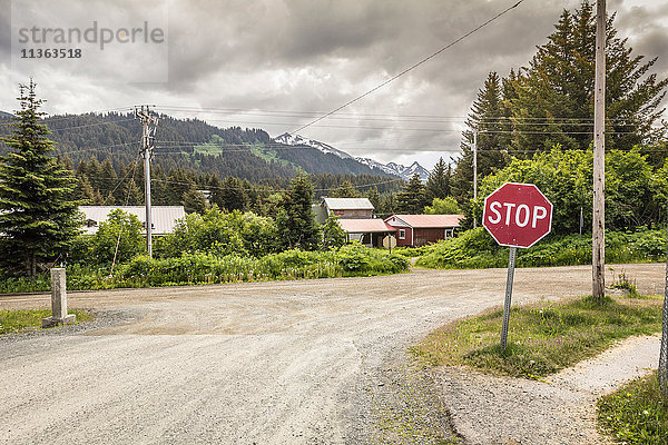 Stoppschild am Straßenrand  Seldovia  Kachemak Bay  Alaska  USA