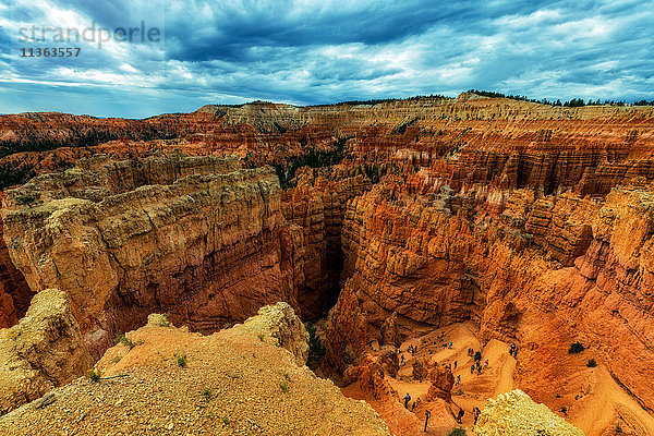 Erhöhte Ansicht von Sandsteinfelsformationen  Bryce-Canyon  Garfield County  Utah  USA