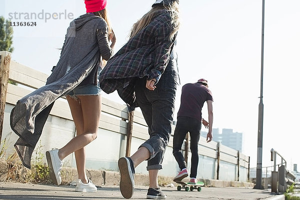 Skateboarder gehen und skateboarden gemeinsam auf der Strasse  Budapest  Ungarn