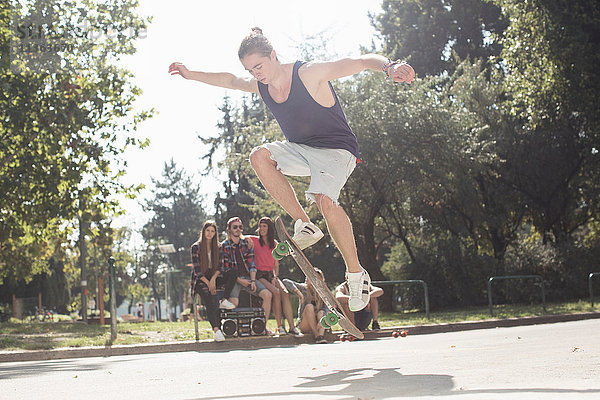 Skateboardfahrer mit Trick  Budapest  Ungarn