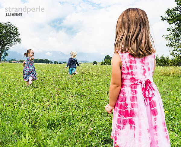 Kinder laufen im Feld  Füssen  Bayern  Deutschland