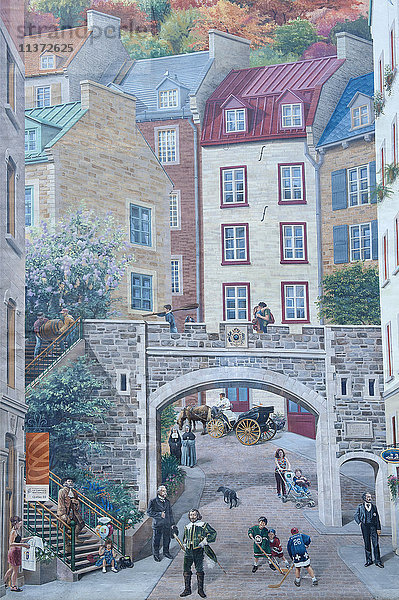 Kanada  Provinz Quebec. Quebec Stadt. Altstadt. Notre-Dame-Straße. Das Fresko der Quebecker.