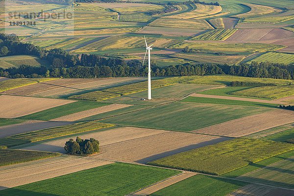 Windkraftanlage in landwirtschaftlicher Landschaft  Felder  Scheer  Baden-Württemberg  Deutschland  Europa